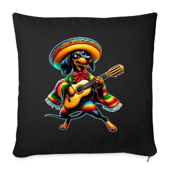 Cinco de Mayo Dachshund Mariachi Guitare - Housse de coussin décorative 45 x 45 cm - noir - Devant