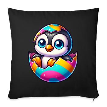 Süßer Pinguin schlüpft aus buntem Osterei - Sofakissenbezug 45 x 45 cm - Schwarz - Vorne