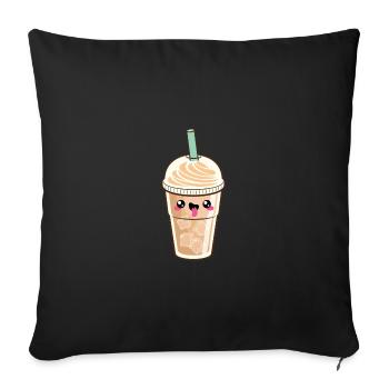 Café Latte Glacé Kawaii - Housse de coussin décorative 45 x 45 cm - noir - Devant