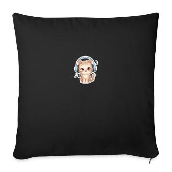 Cute Cat with Doodle Headphones - Sofa pillowcase 17,3'' x 17,3'' (45 x 45 cm) - black - Front