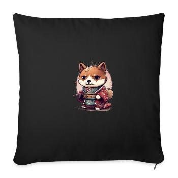 Chien japonais Shiba Inu Samurai avec katana - Housse de coussin décorative 45 x 45 cm - noir - Devant