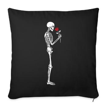 Squelette drôle avec une fleur de rose rouge - Housse de coussin décorative 45 x 45 cm - noir - Devant