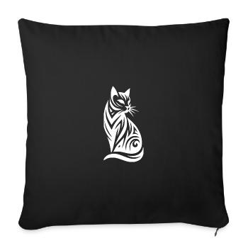 Tatouage tribal géométrique d’un chat noble - Housse de coussin décorative 45 x 45 cm - noir - Devant