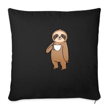 Sloth drinks coffee - Sofa pillowcase 17,3'' x 17,3'' (45 x 45 cm) - black - Front