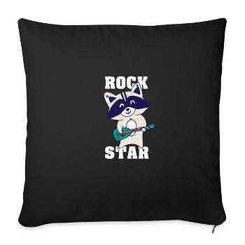 Raccoon Rock Star Guitare Rockin' Music Singer - Housse de coussin décorative 45 x 45 cm - noir - Devant