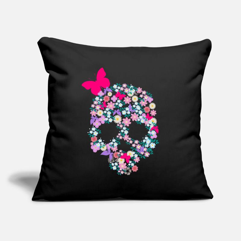 Crâne de crâne de crâne avec papillon à fleurs Housse de coussin décorative 45 x 45 cm