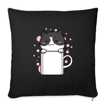 Kitty Kawaii Chat mignon Kawaii - Housse de coussin décorative 45 x 45 cm - noir - Devant