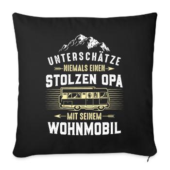 Stolzer Opa mit Wohnmobil - Sofakissenbezug 45 x 45 cm - Schwarz - Vorne
