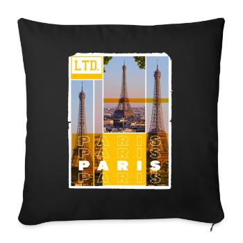 Paris France City Skyline Tour Eiffel Vacances - Housse de coussin décorative 45 x 45 cm - noir - Devant