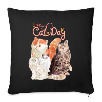 happy cat day - Sofa pillowcase 17,3'' x 17,3'' (45 x 45 cm) - black - Front