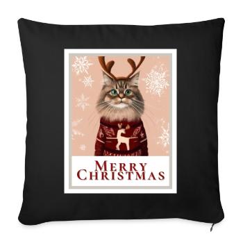 Cute Siberian cat in a Christmas sweater. - Sofa pillowcase 17,3'' x 17,3'' (45 x 45 cm) - black - Front