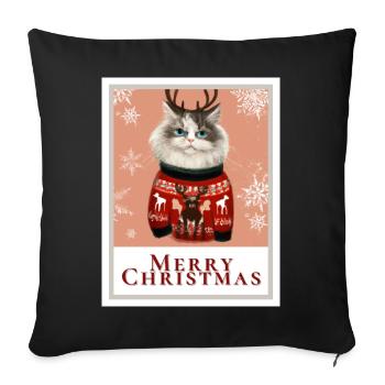 Christmas Siberian cat with reindeer on a sweater. - Sofa pillowcase 17,3'' x 17,3'' (45 x 45 cm) - black - Front