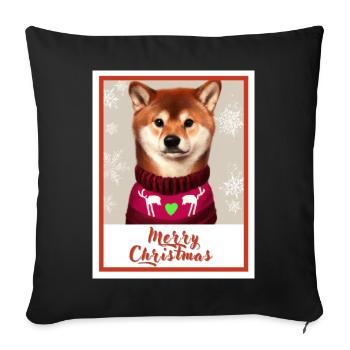 Shiba inu chien dans un pull de Noël rouge. - Housse de coussin décorative 45 x 45 cm - noir - Devant
