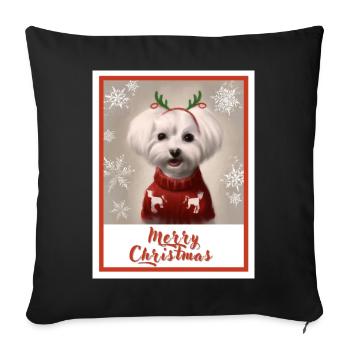Doux chien maltais dans un pull de Noël rouge. - Housse de coussin décorative 45 x 45 cm - noir - Devant