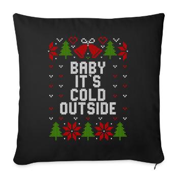 Pull de Noël moche / Bébé, il fait froid dehors - Housse de coussin décorative 45 x 45 cm - noir - Devant