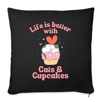 Cat Cupcake kawaii Cupcake and Cat Lovers - Sofa pillowcase 17,3'' x 17,3'' (45 x 45 cm) - black - Front