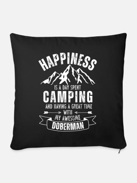 Camping und Dobermann - Sofakissenbezug 45 x 45 cm - Schwarz