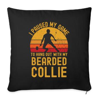 Badminton et Bearded Collie - Housse de coussin décorative 45 x 45 cm - noir - Devant