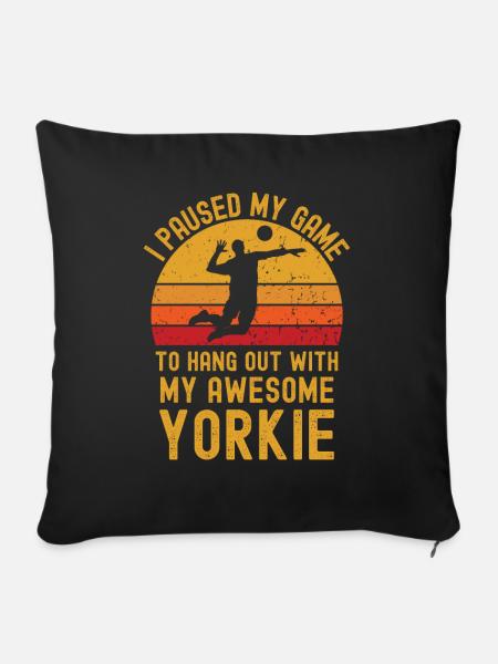 Volleyball und Yorkshire-Terrier - Sofakissenbezug 45 x 45 cm - Schwarz