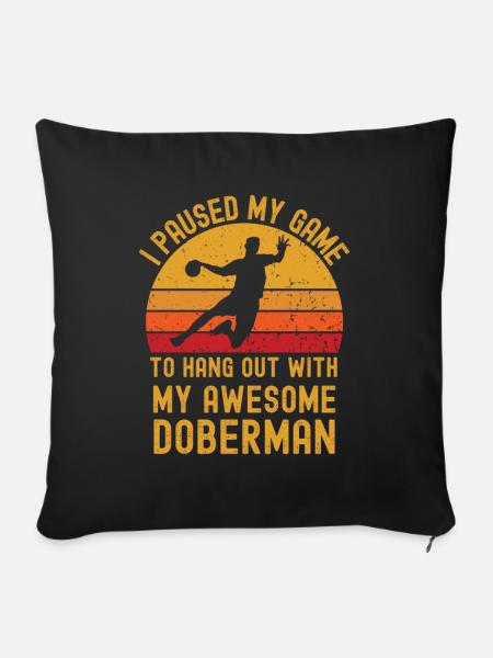 Handball und Dobermann - Sofakissenbezug 45 x 45 cm - Schwarz