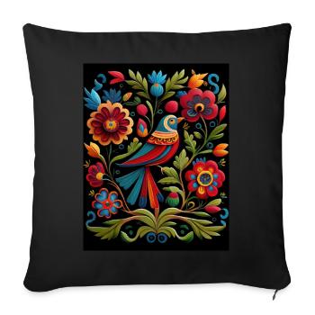 Vogel und Blumen - Sofakissenbezug 45 x 45 cm - Schwarz - Vorne