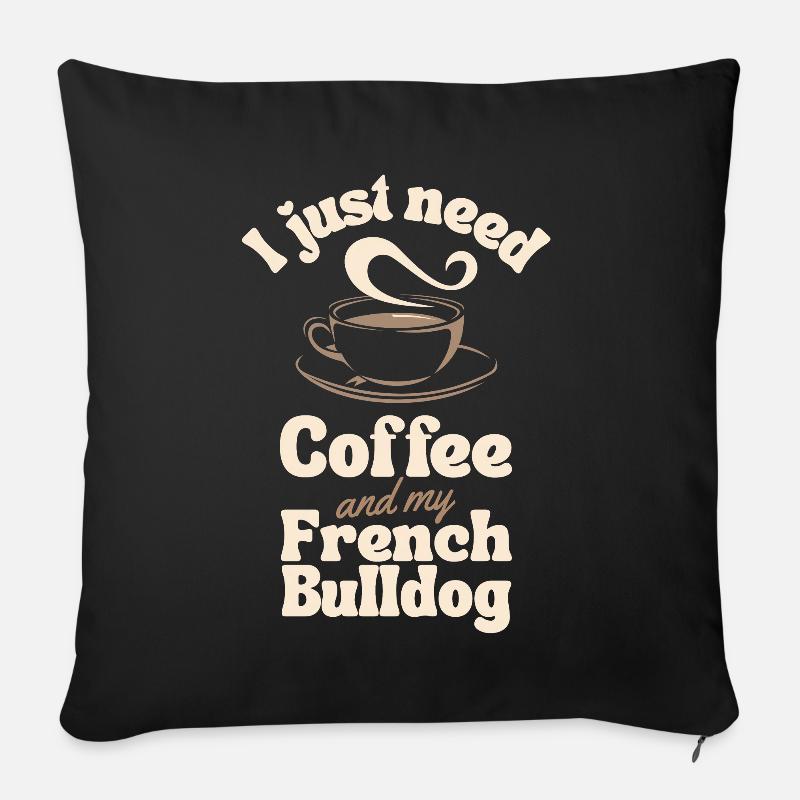 Amateur de café bouledogue français - Housse de coussin décorative 45 x 45 cm - noir