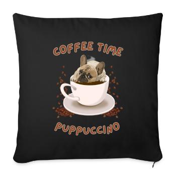 Puppuccino tshirt chien mignon coffee time - Housse de coussin décorative 45 x 45 cm - noir - Devant