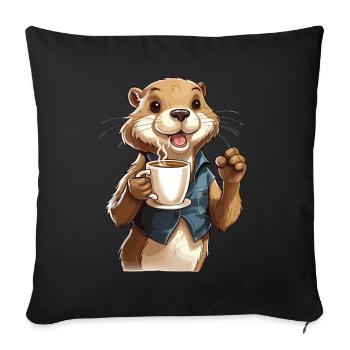 Coffee Addicted Otter Coffee Lover Animal Funny - Housse de coussin décorative 45 x 45 cm - noir - Devant