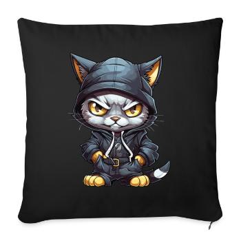 Cat Hip Hop Rap Rapper DJ Ghetto Crew Gangster - Sofa pillowcase 17,3'' x 17,3'' (45 x 45 cm) - black - Front