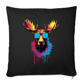 Colorful moose with sunglasses - Sofa pillowcase 17,3'' x 17,3'' (45 x 45 cm) - black - Front