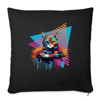 Cat Vinyl Record 80s Style - Sofa pillowcase 17,3'' x 17,3'' (45 x 45 cm) - black - Front