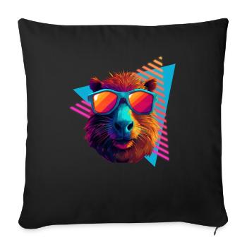 Capybara with sunglasses 80s style - Sofa pillowcase 17,3'' x 17,3'' (45 x 45 cm) - black - Front