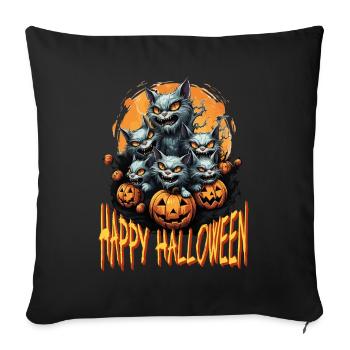 Joyeux Halloween Cats Costume de citrouille effrayant - Housse de coussin décorative 45 x 45 cm - noir - Devant