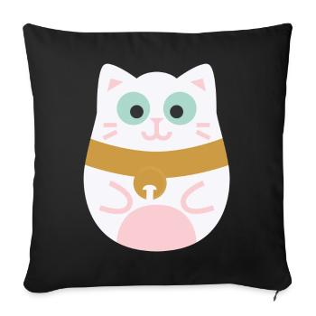 Maneki Neko L Chat porte-bonheur japonais - Housse de coussin décorative 45 x 45 cm - noir - Devant
