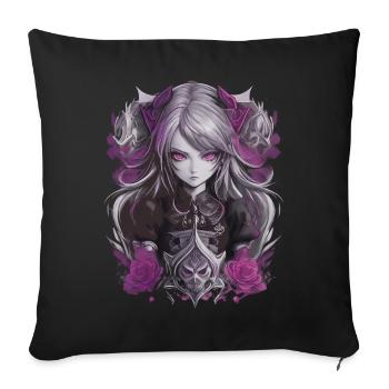 Fille d’anime gothique - Housse de coussin décorative 45 x 45 cm - noir - Devant
