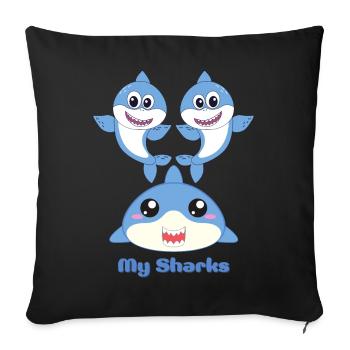 Adorable Shark Friends Cartoon Design - Sofa pillowcase 17,3'' x 17,3'' (45 x 45 cm) - black - Front