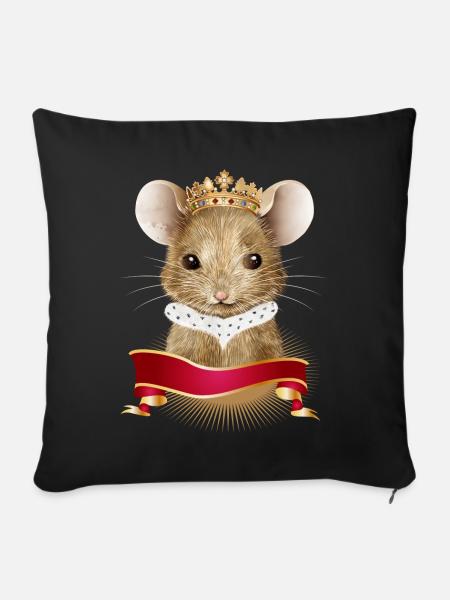 niedliche Maus mit Königskrone und Hermelin Kragen - Sofakissenbezug 45 x 45 cm - Schwarz