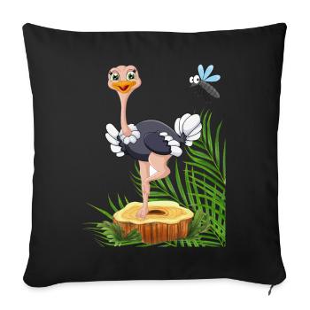 Whimsical Stork with Fly and Nature Elements - Sofa pillowcase 17,3'' x 17,3'' (45 x 45 cm) - black - Front