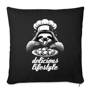 Pelmeni Faultier köstlicher Lebensstil Koch Gesche - Sofakissenbezug 45 x 45 cm - Schwarz - Vorne