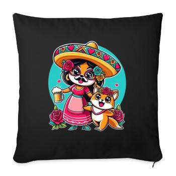 Mexican Party with Chiha and Chucho - Sofa pillowcase 17,3'' x 17,3'' (45 x 45 cm) - black - Front