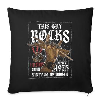 1975 Vintage Drums Drummer Anniversaire - Housse de coussin décorative 45 x 45 cm - noir - Devant