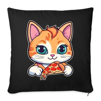 Le chat adore la pizza - Housse de coussin décorative 45 x 45 cm - noir - Devant