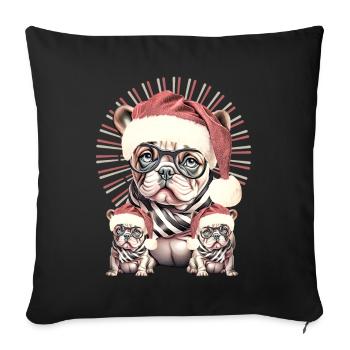 Weihnachtsbulldog mit Brille - Sofakissenbezug 45 x 45 cm - Schwarz - Vorne