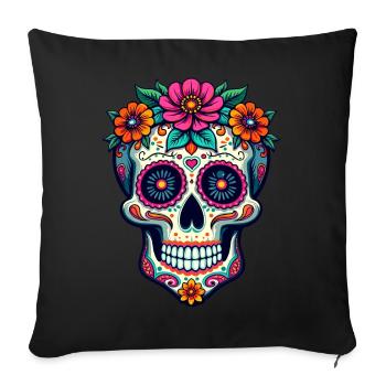 Crâne en sucre floral – Art vibrant du Jour des Morts - Housse de coussin décorative 45 x 45 cm - noir - Devant