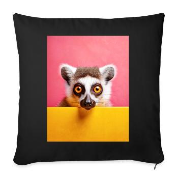 Pink and yellow lemur animal intense gaze art - Sofa pillowcase 17,3'' x 17,3'' (45 x 45 cm) - black - Front