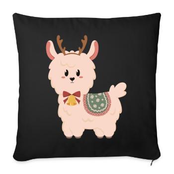 Cute alpaca with bells for Christmas - Sofa pillowcase 17,3'' x 17,3'' (45 x 45 cm) - black - Front