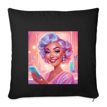 Portrait de femme rétro avec cheveux pastel - Housse de coussin décorative 45 x 45 cm - noir - Devant