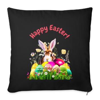 Un joli lapin de Pâques avec des œufs colorés - Housse de coussin décorative 45 x 45 cm - noir - Devant