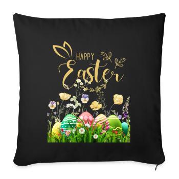 Pâques dorées - Fleurs et œufs - Housse de coussin décorative 45 x 45 cm - noir - Devant