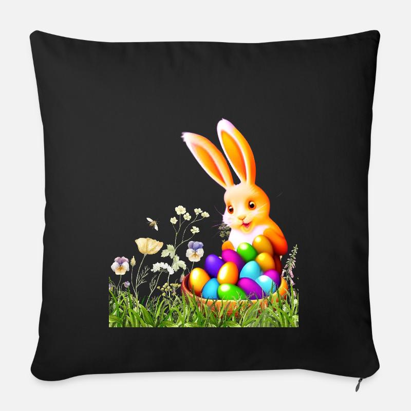 Osterhase mit bunten Eiern - Sofakissenbezug 45 x 45 cm - Schwarz